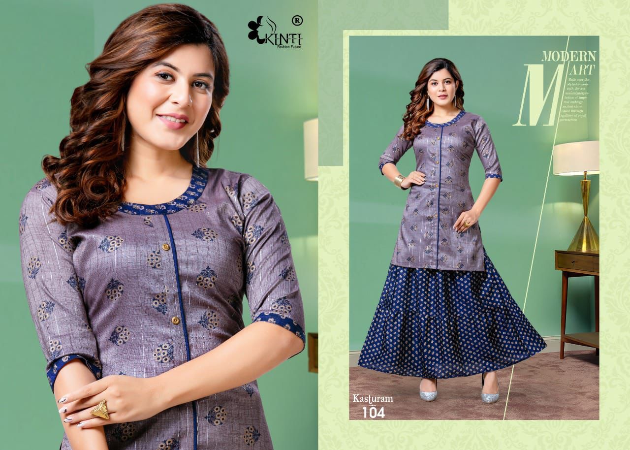 Kinti Kasturam Fancy Ethnic Wear Rayon Printed Top With Skirt Collection
